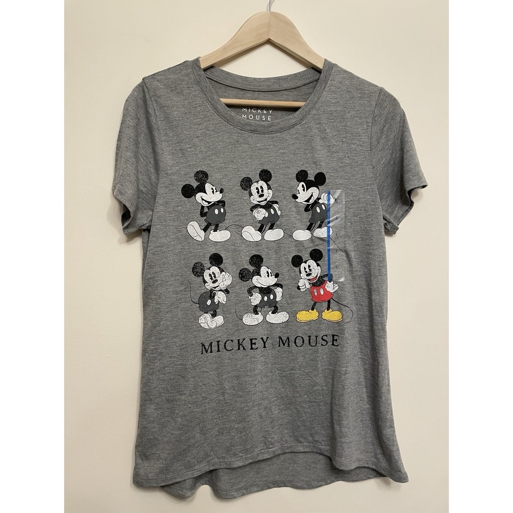 Disney Mickey Mouse T-Shirt Women Large Grey‎ Heather Short Sleeve Jersey New